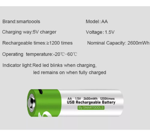 Pilas Recargables Deleex Aa 1.5v Usb Aa Cilíndrica