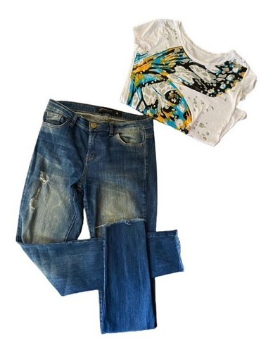 Combo Mujer Talle M Jean Cuesta Blanca + Remera