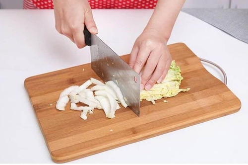 Tabla de cocina para cortar verduras y carne, bambú, con mango, 34 x 24 cm