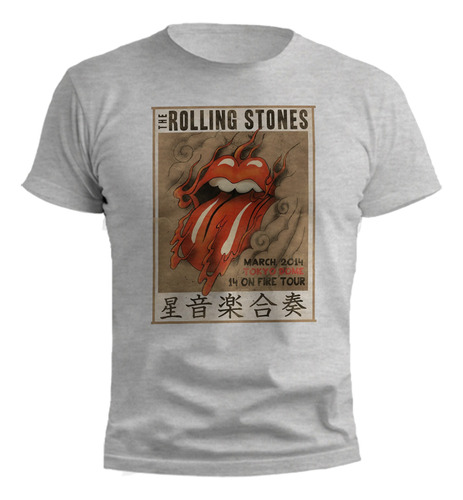 Remera Rolling Stone  Diseño Japones Gris Melange