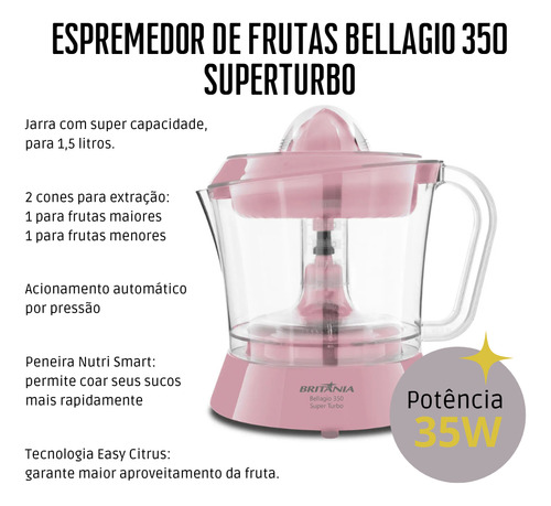 Kit Liquidificador Britania Batedeira E Espremedor 220v Rosa
