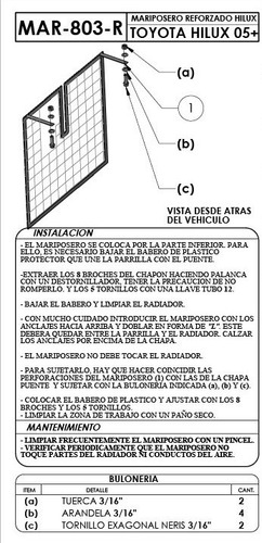 Imagen 2 de 10 de Mariposero, Bichero Toyota Hilux Todas Reforzado Radiador