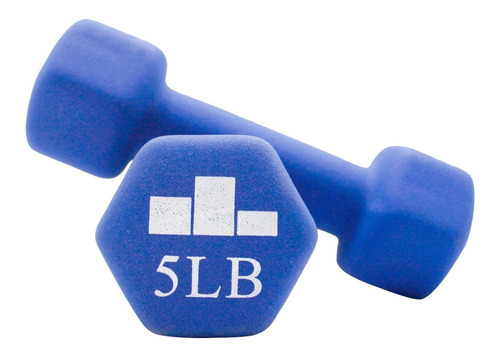 Set Par Mancuernas Pesas 5 Lb C/u 2.26 Kg Neopreno 2 Piezas Color Azul