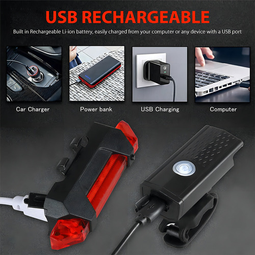 Pack 2 Luces Led Bicicleta Usb Trasera Y Delantera Foco