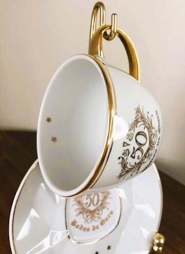 Imagem 4 de 5 de Enfeite Xicara Cafezinho Suporte Bodas D Ouro 50 Anos 24,5cm