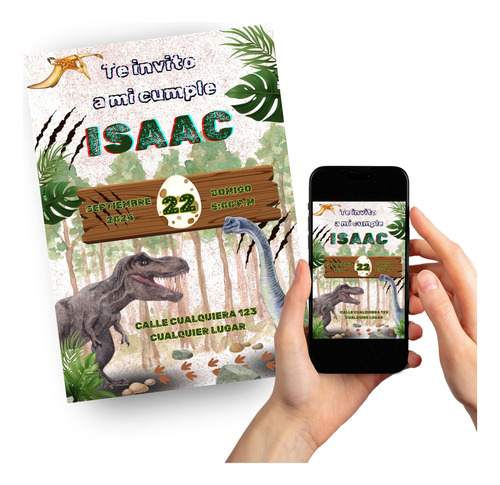 Invitación Digital Dinosaurio T-rex Cumpleaños Infantil