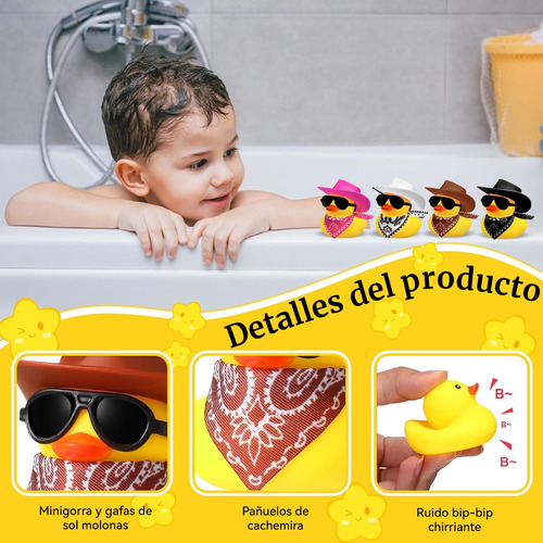 12 Mini Patos Vaqueros Con Sombrero, Bufanda Y Gafas De Sol
