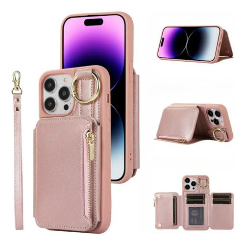 Funda Cartera Para iPhone 14 Pro Max 6.7 PuLG Rose Dorado 6.