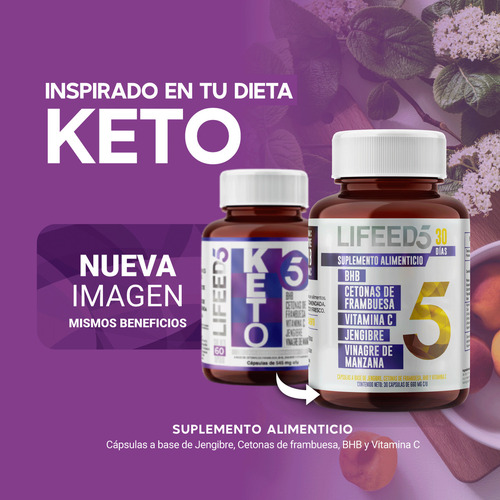 Lifeed5 Keto 30 Caps Jengibre, Vinagre Manzana Y Vitamina C