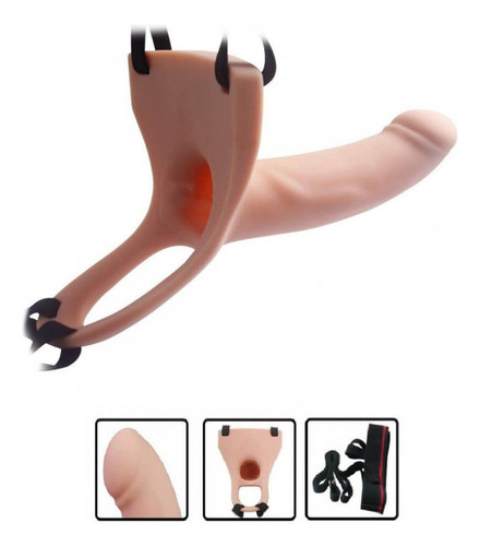 Capa Pênis Oca Com Cinta Para Aumento Peniano 17cm Cyberskin Cor Creme