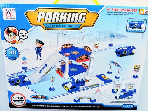 Imagen 1 de 3 de Playa De Estacionamiento Policial Con 51 Pz Regalo Niños S&k