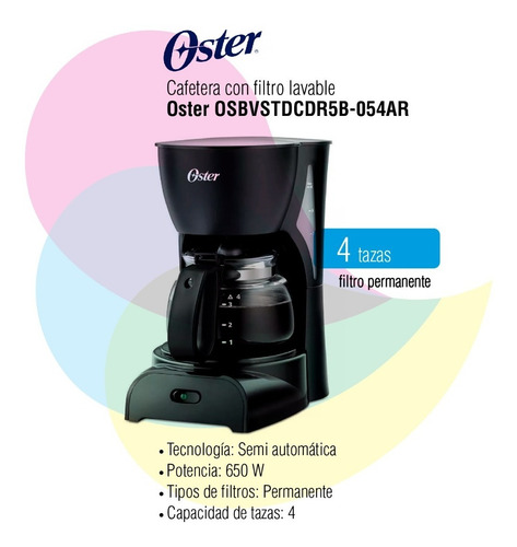 Imagen 2 de 6 de Cafetera Oster Para 4 Tazas Con Filtro Lavable