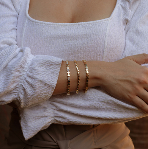 Pulseira De Ouro 18k Com Diamantes 17cm Hexagonal Hexágonos