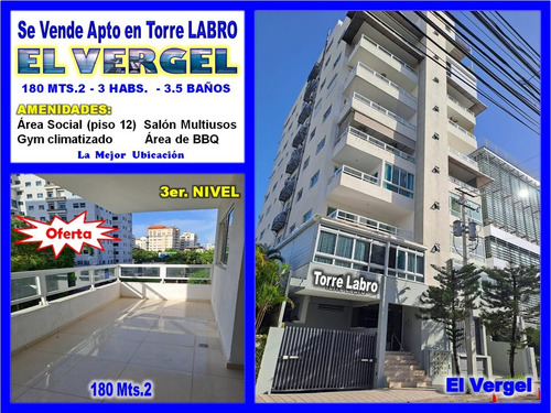 Se Vende Apto En Torre Labro Del Vergel, 180 Mts.2, 3 Habs, 3er. Nivel