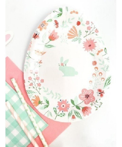 Plato Polipapel Huevo Pascuas Conejo Flores Florcitas X8