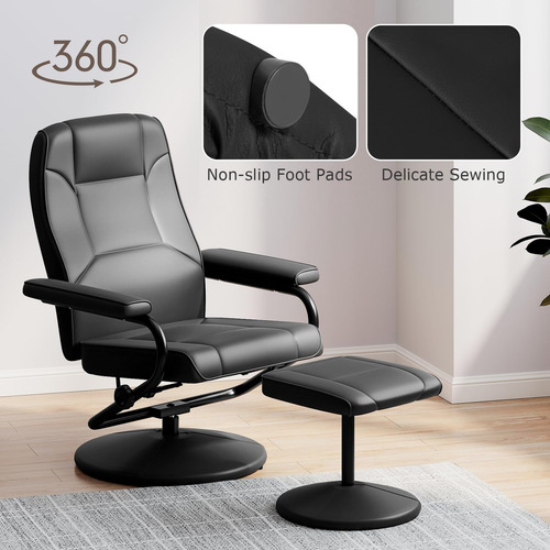 Sillón Reclinable Negro Con Taburete Para Sala