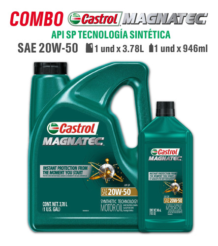 Aceite Castrol Magnatec 20w50 Combo Semi 5 Qts / 4.73 Lts