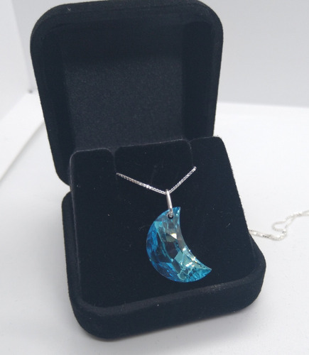 Imagem 2 de 5 de Colar Lua Cristal Swarovski Cor Blue Boreal 2.0 Cm Prata 925