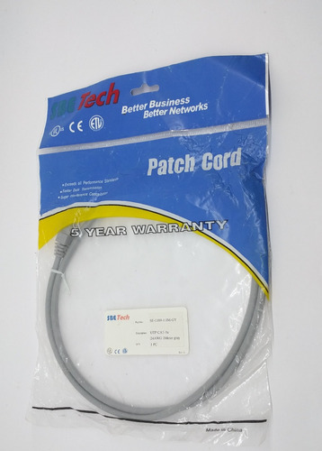 Patch Cord Cat 5e Gris 1 Mts Cable De Red Sbe Tech 24 Awg