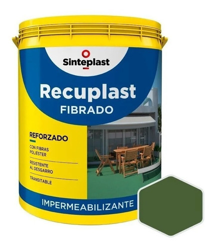 Sinteplast Recuplast Fibrado Impermeabilizante Techo/terraza Membrana Liquida X 4 Lts Color Verde cemento