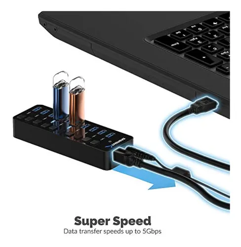 Sabrent Hub Usb 3.0 De 10 Puertos De 60 W Con