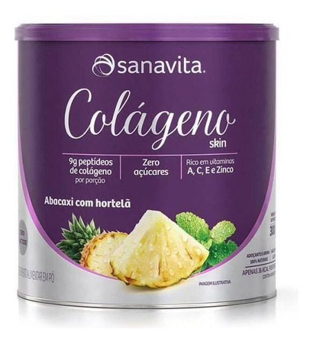 Colágeno Hidrolisado Skin 300g Sanavita Abacaxi E Hortelã