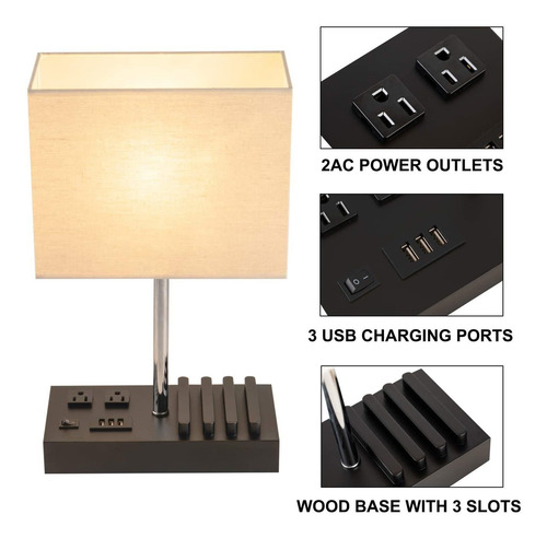 Lámpara De Escritorio Con 3 Puertos De Carga Usb 2 Sal...