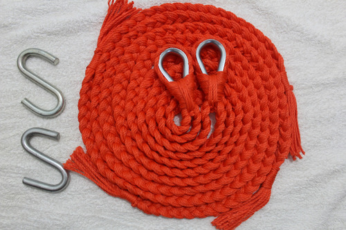 Soga Cuerda Para Hamaca Incluye Par De S Metalica Negra Color Naranja Color