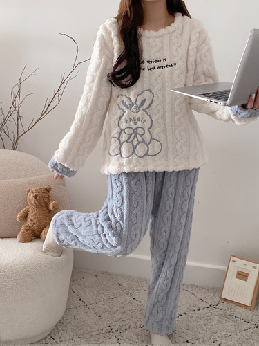 Conjunto De Pijama Polar De Invierno Para Mujer, Ropa De Hog