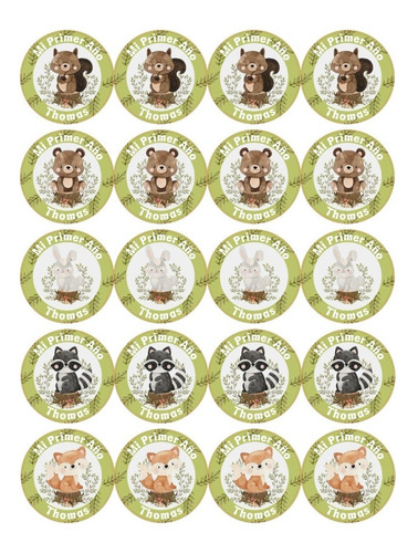 Animales Del Bosque Pack 1  Stickers Adhesivos + Topper