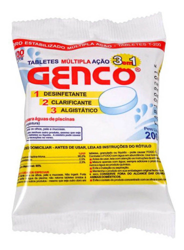 Cloro Pastilha Multi Ação 3x1 200gr  - Genco