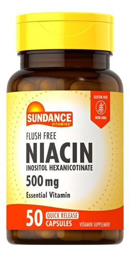  Vitamina B3 Niacina 500 Mg Inocitol Sundance - 50 Capsulas