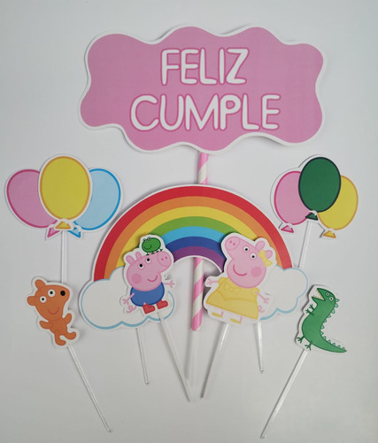 Adorno Torta Topper Cake Feliz Cumple Oferta En Stock Rosa Peppa Pig, George Pig