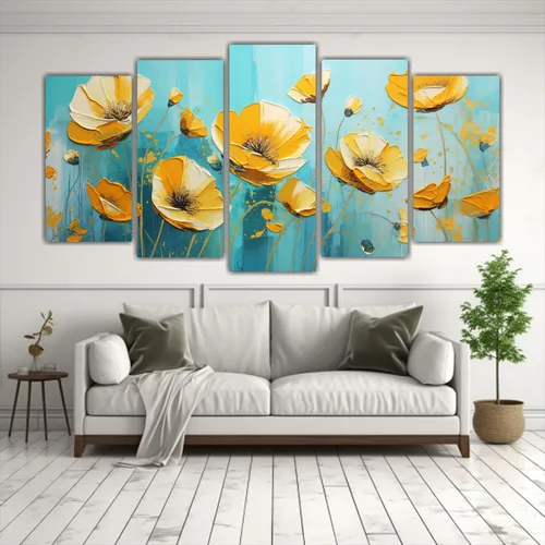 150x75cm Composiciones Vintage De Flores Amarillas Y Turques