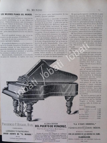 Cartel Vintage Pianos Steinway 1895 Casa Wagner Y Levien /87