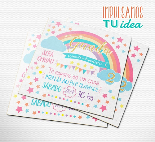 Cumple Arco Iris, Invitación Arco Iris Imprimible Y Whatsapp