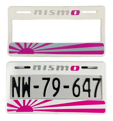 Par De Portaplacas Plastico Nissan Nismo Fiusha/blanco 