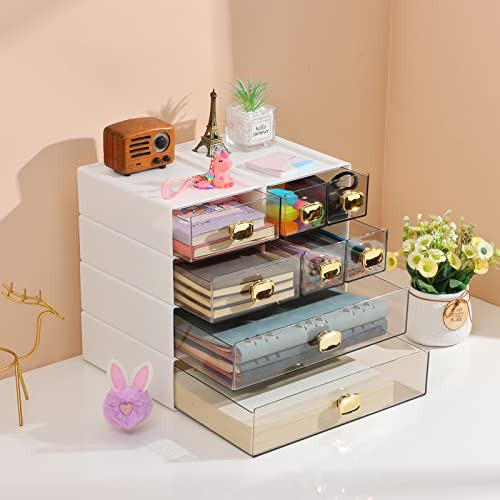Caja De Almacenamiento De Escritorio Apilable Con 4 Cajones