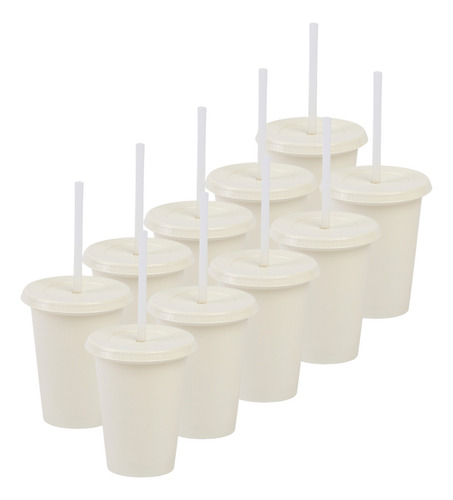 12 Vasos Reusables Tipo Star 12 Oz Con Tapa Plana Beige