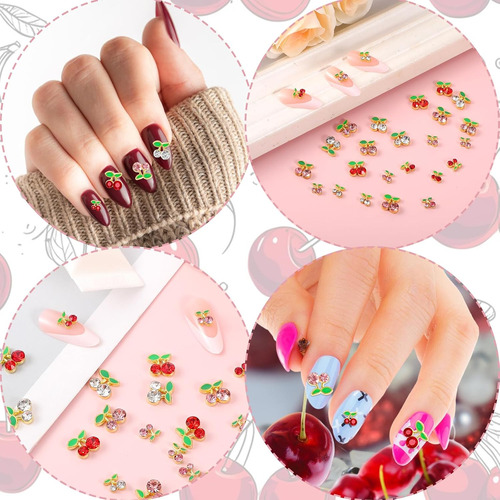 60 Dijes De Uñas De Cerezo, 2 Tamaños, Aleación 3d, Diamante