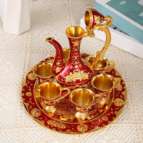 Juego De Té Juego De Tazas De Té Decoración Oro Y Rojo