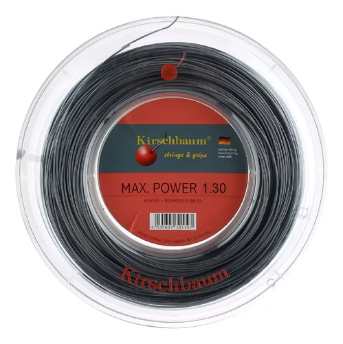 Rollo Cuerdas Kirschbaum Max Power 1,30 Cor Gris Oscuro Espesor 1,3 mm