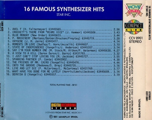 Star Inc.- 16 Famous Synthesizer Hits- Edic.brazil Año 1989. (Usado)