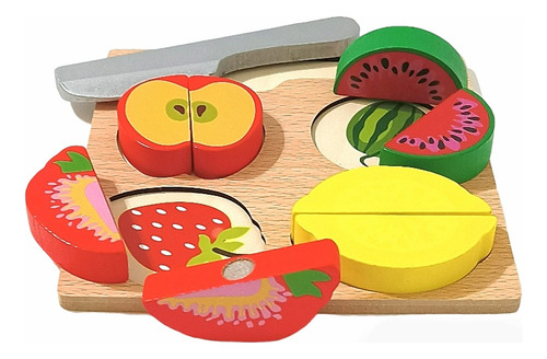 Juego Madera Tabla Cortar Frutas Velcro Encastre Montessori