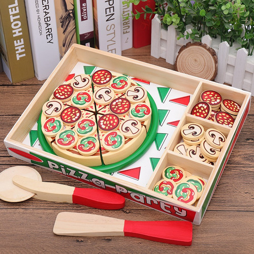 Juguete De Pizza De Madera De Imitación Para Niños, Juego