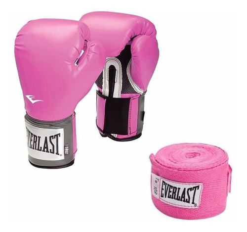 Combo Box Guantes Pro Style Everlast Rosa 12 Oz + Vendas 120