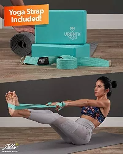 URBNFit Yoga Block - (2PC Blocks Set with Stretch Strap) - Moisture  Resistant High Density EVA Foam Block - Improve Balance