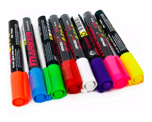 6 Marcadores Para Pizarra Led Fluor Varios Colores Fluo X6