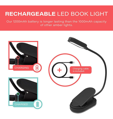 Luz Ámbar Ligera Para Libros De 9 Led, 3 Modos, Batería De 8