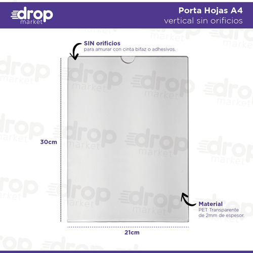 Imagen 2 de 10 de Porta Hojas A4 Sobre Pared | Pet Tipo Acrílico | X 50 U.